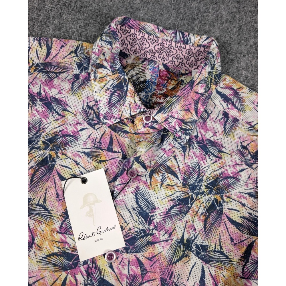 Robert Graham Rory Short Sleeve Linen Blend Shirt Men M Classic Multi Floral NWT